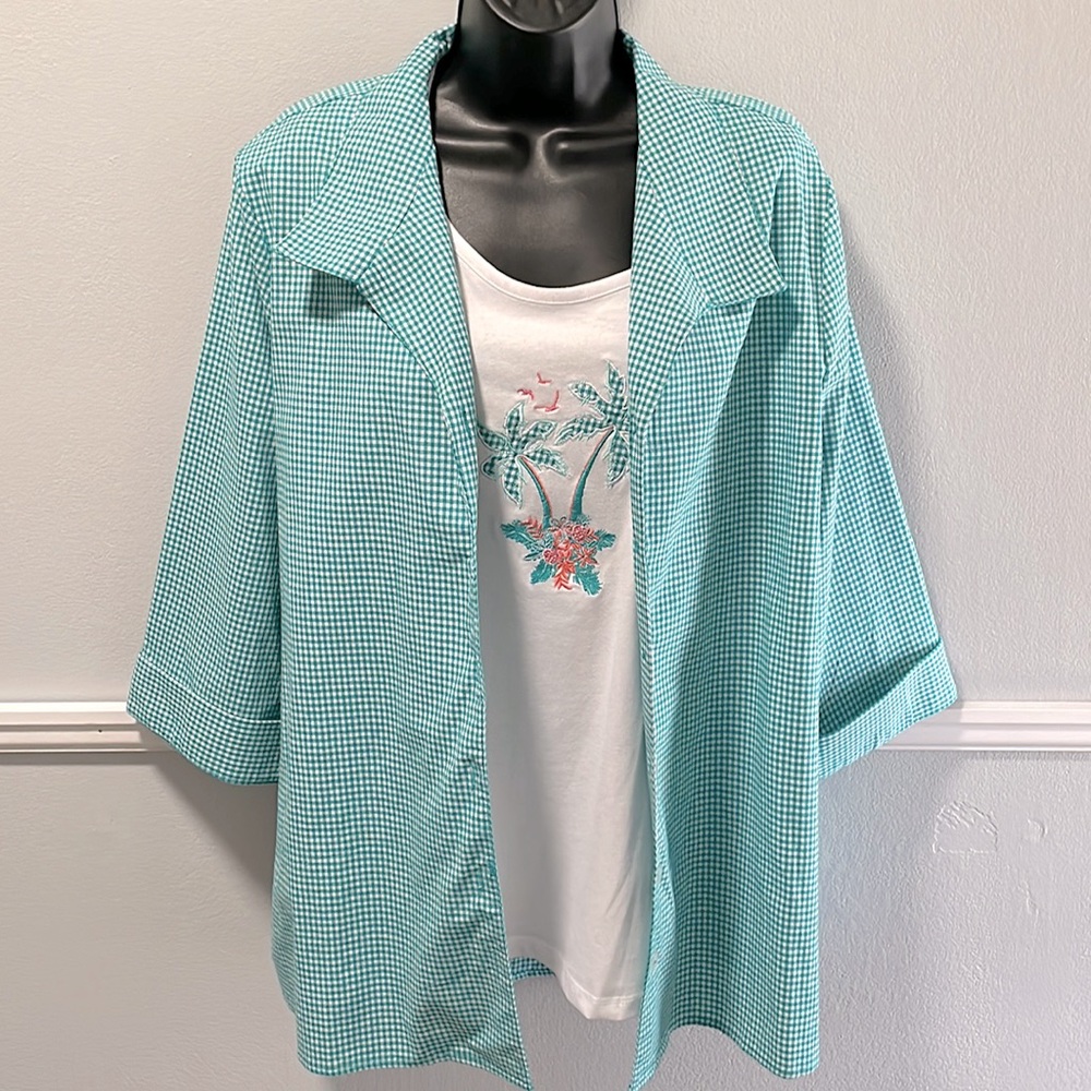 Coral Bay Women’s Tropical Tank and Button Up Blouse Set, Size XL